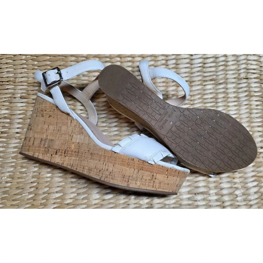 Kate Spade Tomas Ruffle Platform Wedges Sandals White 9 1/2 Women's 9.5